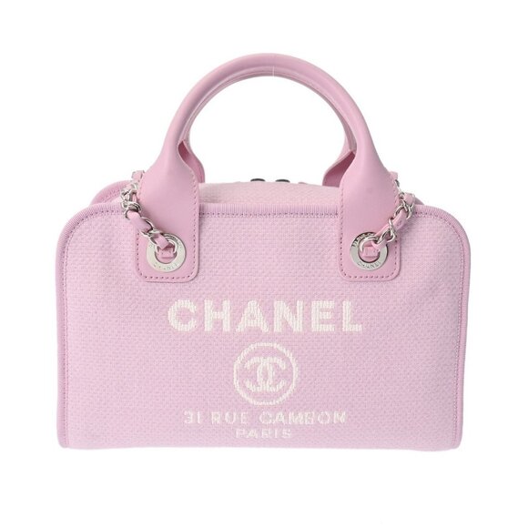 CHANEL Deauville Bowling Bag 2WAY ChainShoulder Bag Pink